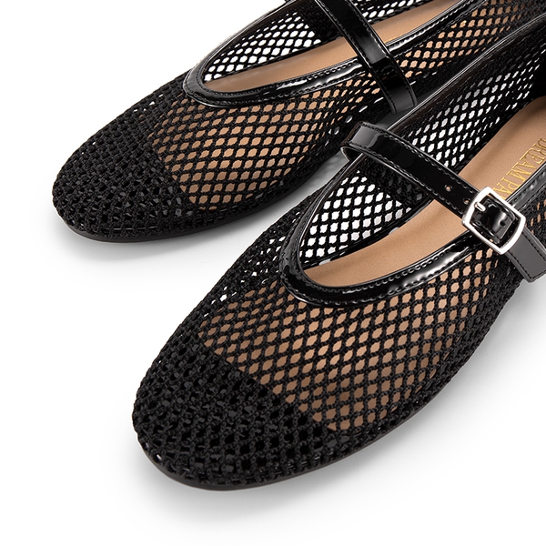 Mesh Mary Jane Ballet Flats - BLACK - 3